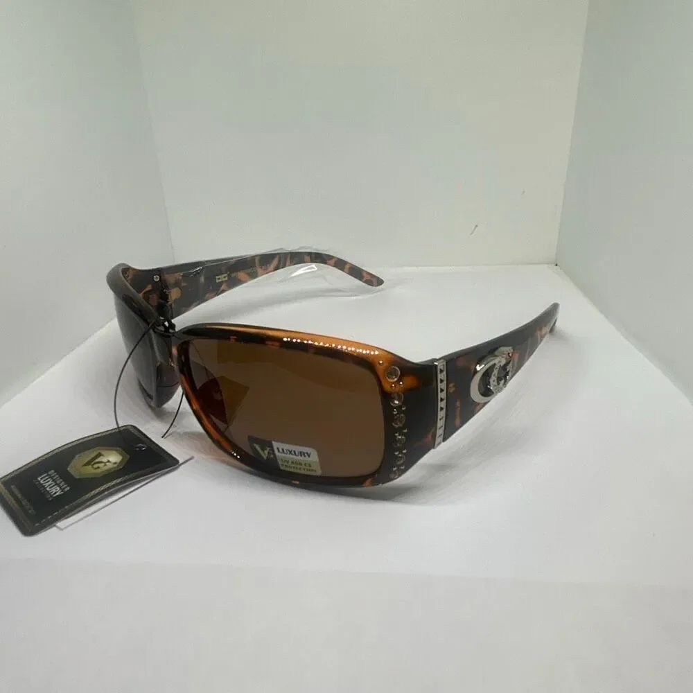 VG Tortoise Designer Luxury Sunglasses Rhinestone Accent UV400 Protection